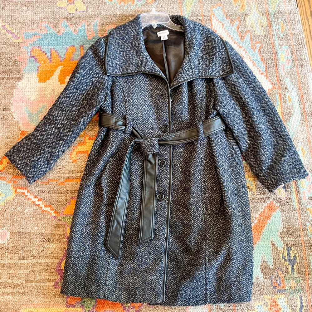 Motherhood Maternity winter belted coat with faux leather trim